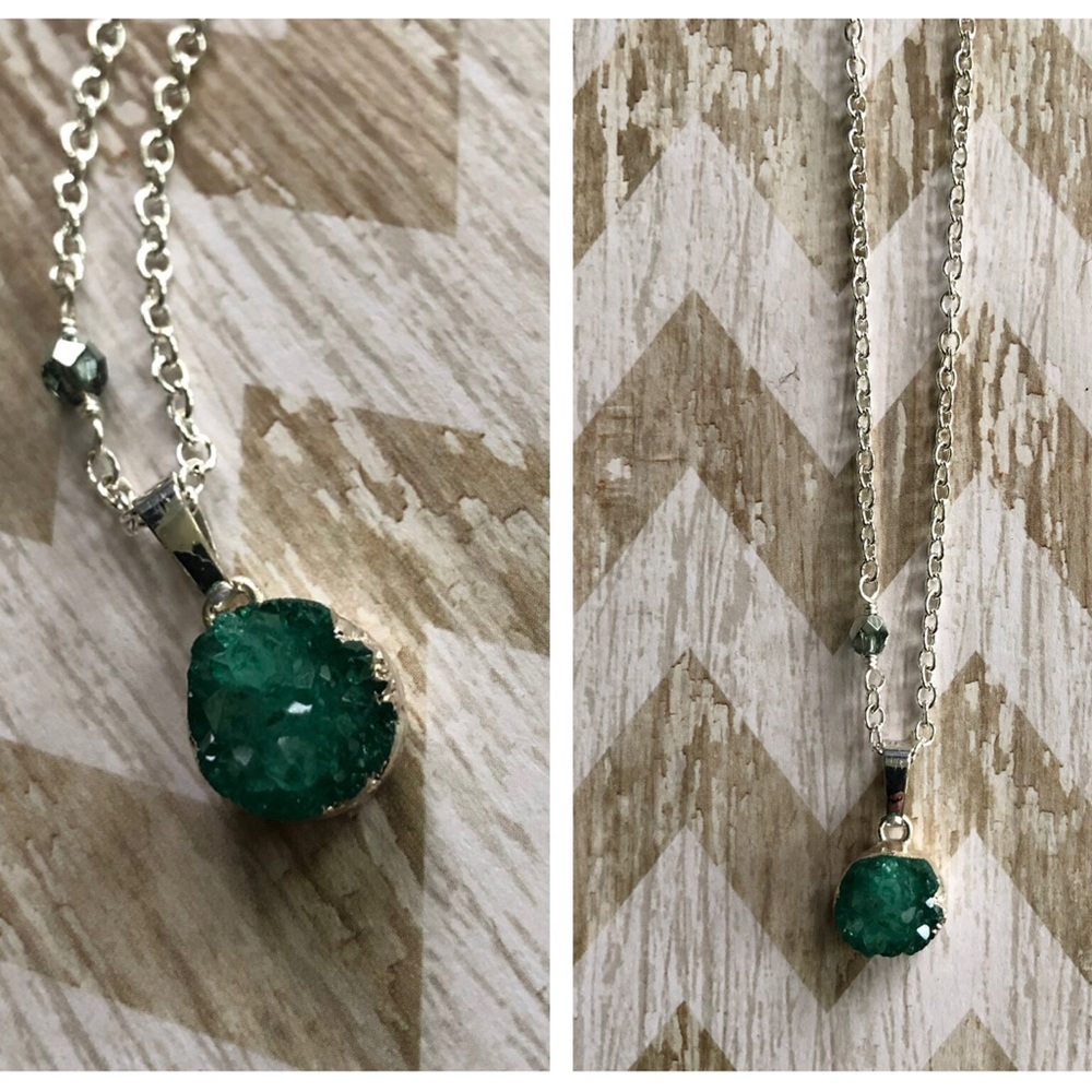 Green Druzy Necklace / Handmade / Firm